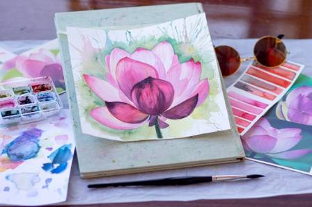 Quick Watercolor Lotus Painting